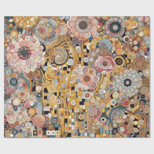 アンティークアールヌーボースタイルファインアート絵を描フローラ ラッピングペーパー (フラット)