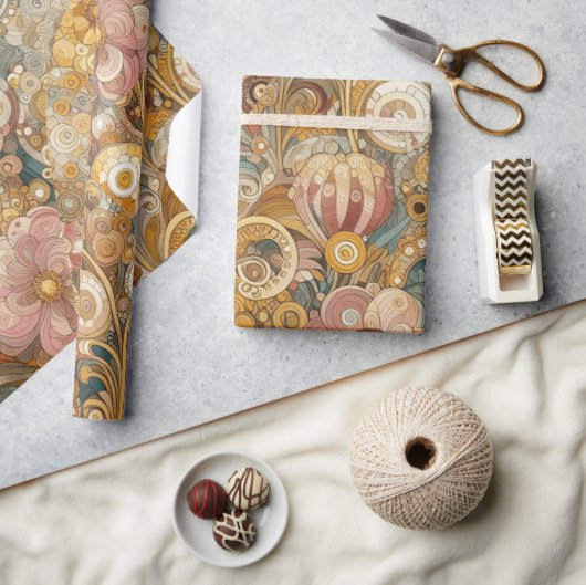 アンティークアールヌーボースタイルファインアート絵を描フローラ ラッピングペーパー (クラフト)