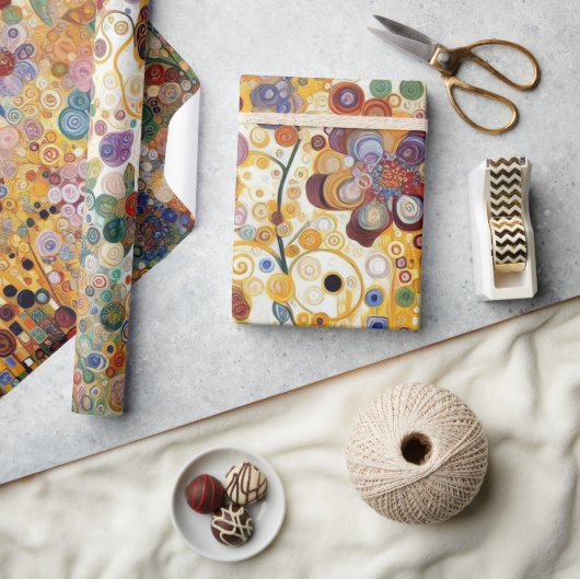 アンティークアールヌーボースタイルファインアート絵を描フローラ ラッピングペーパー (クラフト)