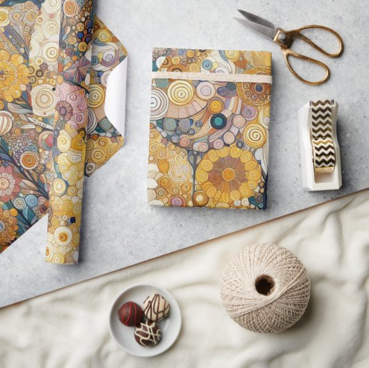 アンティークアールヌーボースタイルファインアート絵を描フローラ ラッピングペーパー (クラフト)