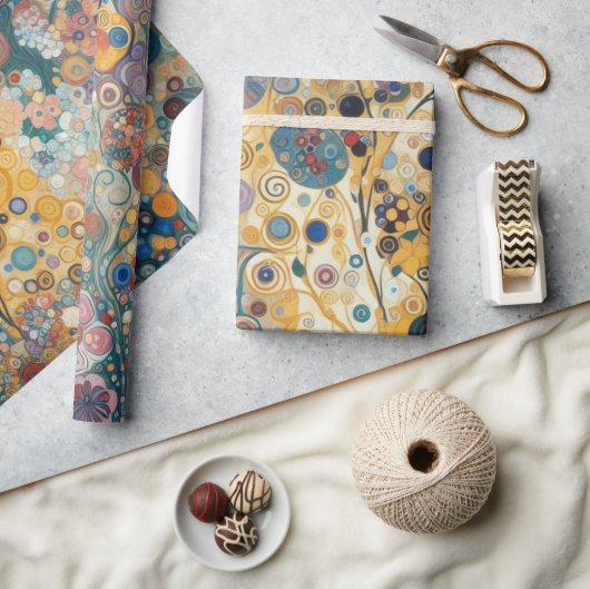 アンティークアールヌーボースタイルファインアート絵を描フローラ ラッピングペーパー (クラフト)