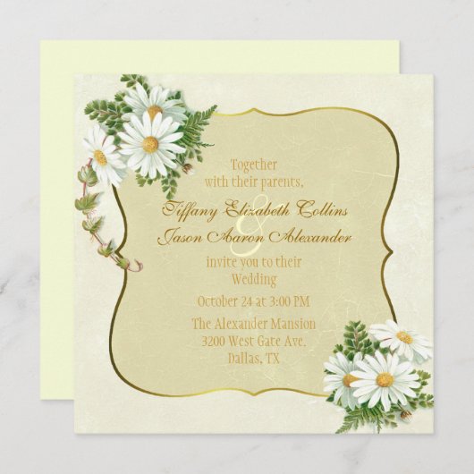 アンティークイエローとデイジー結婚式招待状 招待状 (正面/裏面)