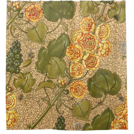 アンティークイエローフラワーシャワーカーテン シャワーカーテン (正面)