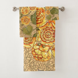 アンティークイエローフラワーズタオル バスタオルセット