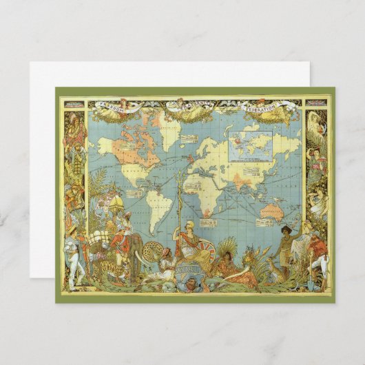 アンティークイギリス帝国招待状の世界地図 招待状 (正面/裏面)