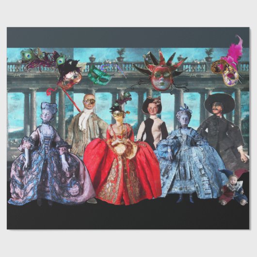 アンティークイタリアンの人形と仮面の仮装パーティー ラッピングペーパー (フラット)