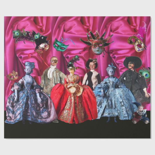 アンティークイタリアンの人形と仮面の仮装パーティー ラッピングペーパー (フラット)