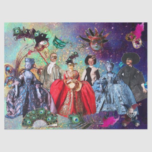 アンティークイタリアンの人形と仮面の仮装パーティー 薄葉紙 (正面)