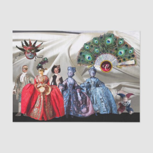 アンティークイタリアンの人形、仮装のマスク白 薄葉紙 (正面)