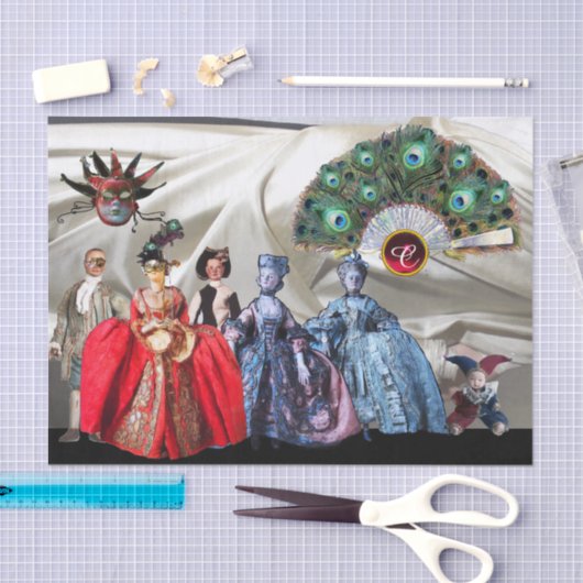 アンティークイタリアンの人形、仮装のマスク白 薄葉紙 (クラフト)