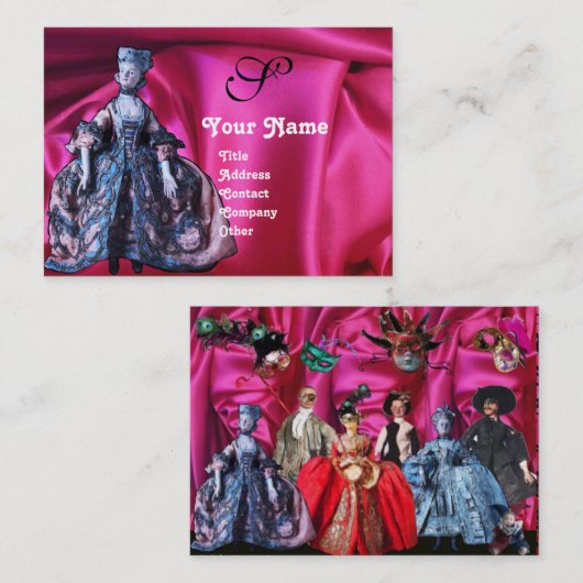 アンティークイタリアンパペット仮装マスク，コスチューム 名刺 (正面/裏面)