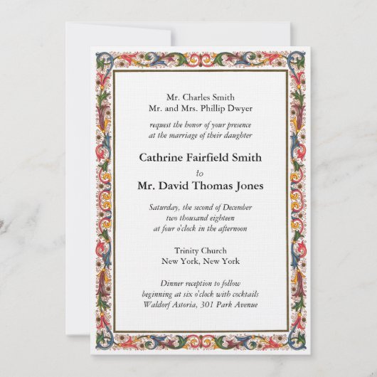 アンティークイタリアンフラワーボーダー結婚式招待状 招待状 (正面)