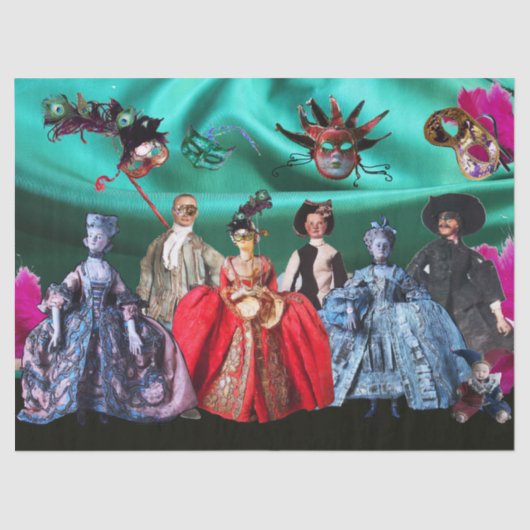 アンティークイタリアン人形、仮装パーティーマスク 薄葉紙 (正面)