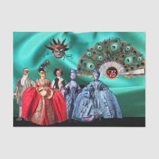 アンティークイタリアン人形、仮装パーティーマスク 薄葉紙 (正面)