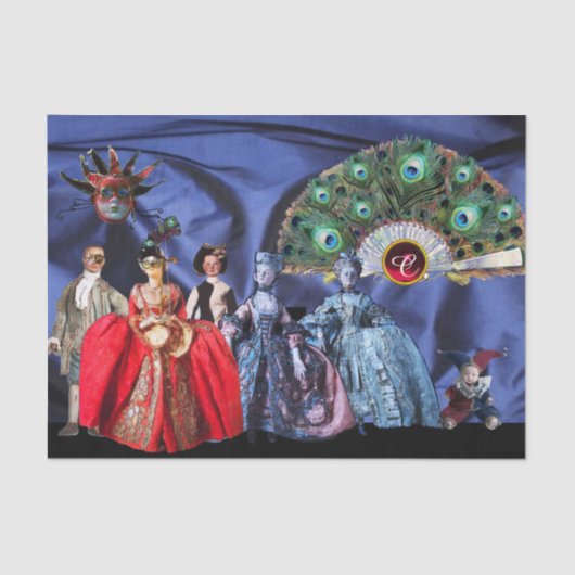 アンティークイタリアン人形、仮面青 薄葉紙 (正面)