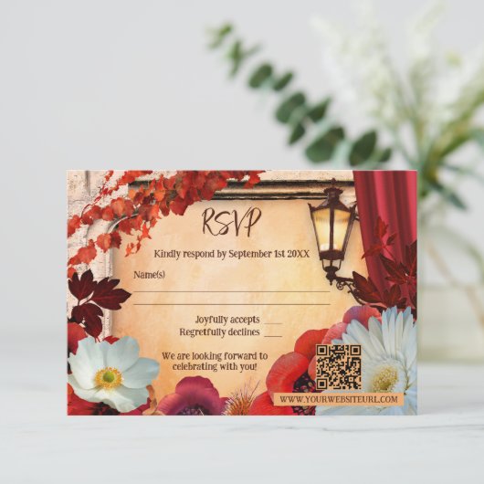 アンティークイタリアン秋ウェディングRSVPカード 出欠カード (スタンド正面)