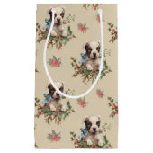 アンティークイラストレーションスイートドッグクリスマスパターン スモールペーパーバッグ (正面)