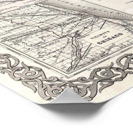 アンティークイリノイ州のヴィンテージ地図 ポスター (角)