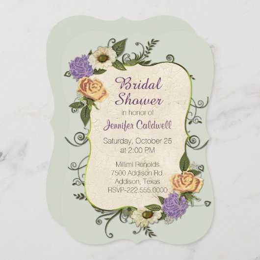 アンティークインスパイアフローラブライダルシャワー招待 招待状 (正面/裏面)