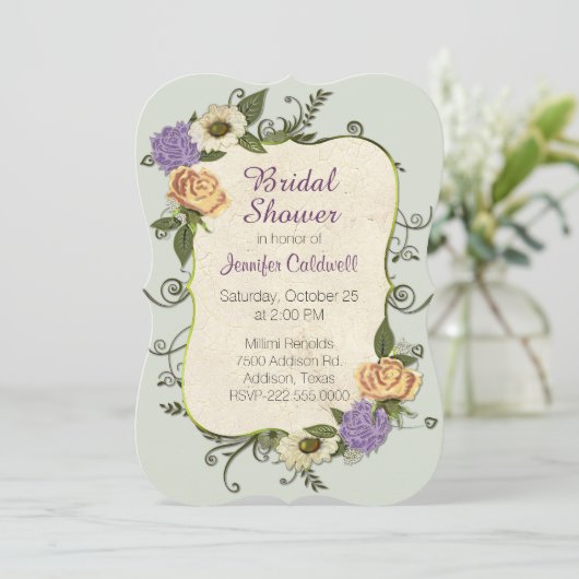 アンティークインスパイアフローラブライダルシャワー招待 招待状 (スタンド正面)