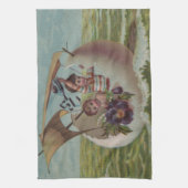 アンティークイースターカードセーリング卵の子供 キッチンタオル (縦)