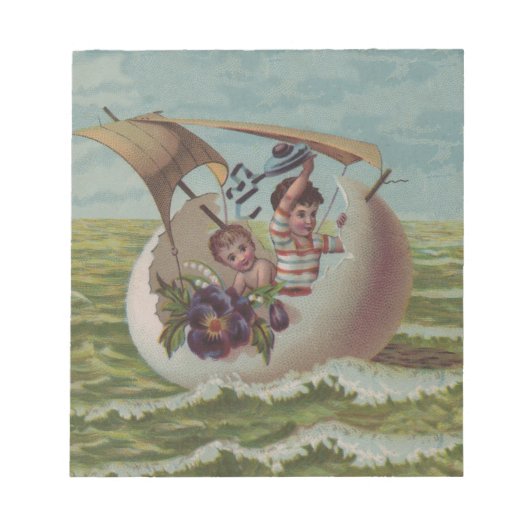 アンティークイースターカードセーリング卵の子供 ノートパッド (正面)