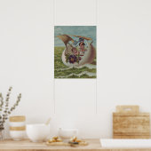 アンティークイースターカードセーリング卵の子供 ポスター (キッチン)