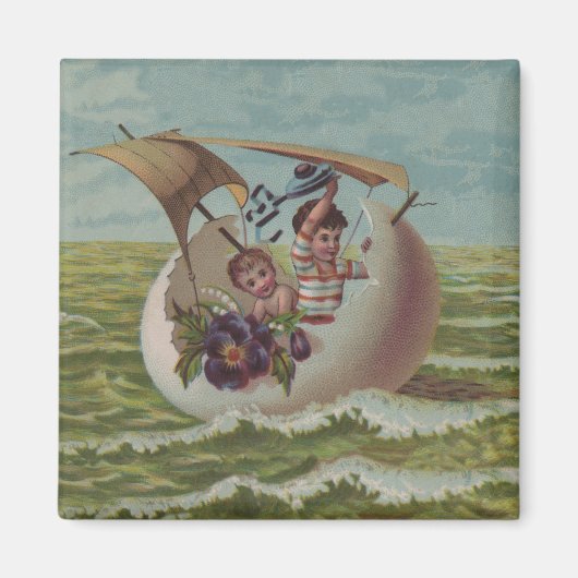 アンティークイースターカードセーリング卵の子供 マグネット (正面)