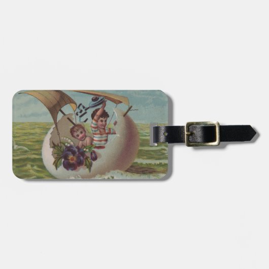 アンティークイースターカードセーリング卵の子供 ラゲッジタグ (正面横)