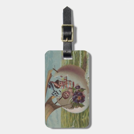 アンティークイースターカードセーリング卵の子供 ラゲッジタグ (正面縦)