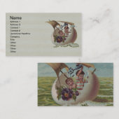 アンティークイースターカードセーリング卵の子供 名刺 (正面/裏面)