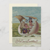 アンティークイースターカードセーリング卵の子供 招待状 (正面/裏面)