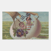 アンティークイースターカードセーリング卵の子供 長方形シール (正面)