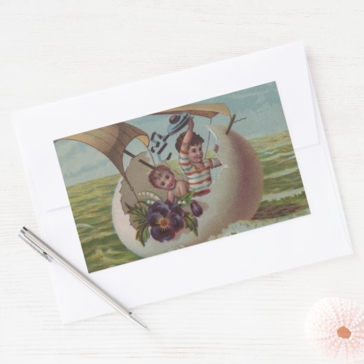 アンティークイースターカードセーリング卵の子供 長方形シール (封筒)