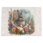 アンティークイースターバニーとダマスクフローララージ ラージペーパーバッグ (正面)