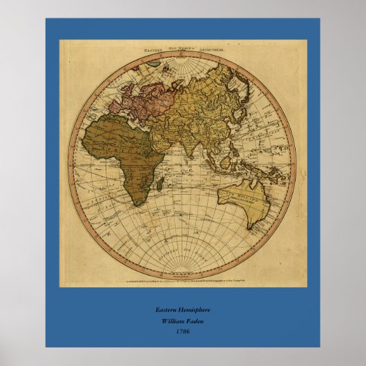アンティークウィリアム・ファーデン1786東半球の地図 ポスター (正面)