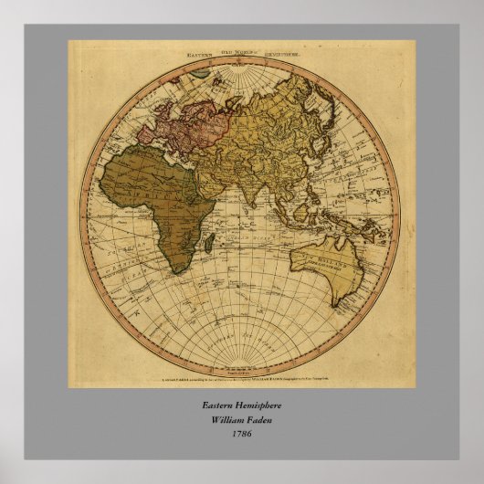 アンティークウィリアム・ファーデン1786東半球の地図 ポスター (正面)