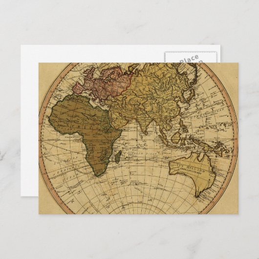 アンティークウィリアム・ファーデン1786東半球の地図 ポストカード (正面/裏面)