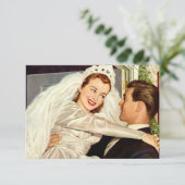 アンティークウェディング 新婚夫婦、幸せな花嫁と新郎 出欠カード (スタンド正面)