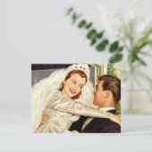 アンティークウェディング 新婚夫婦、幸せな花嫁と新郎 案内状 (スタンド正面)