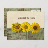 アンティークウッドイエローヒマワリ日付保存 案内ポストカード (正面/裏面)
