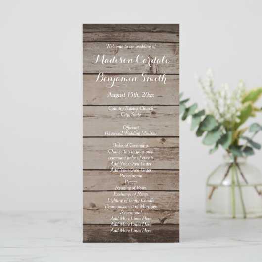 アンティークウッドカントリー素朴ウェディングプログラム プログラム (スタンド正面)