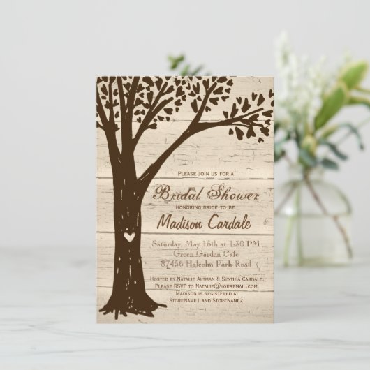 アンティークウッドカーディッドツリーブライダルシャワー招待状 招待状 (スタンド正面)