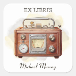 アンティークウッドラジオ蔵書票 スクエアシール