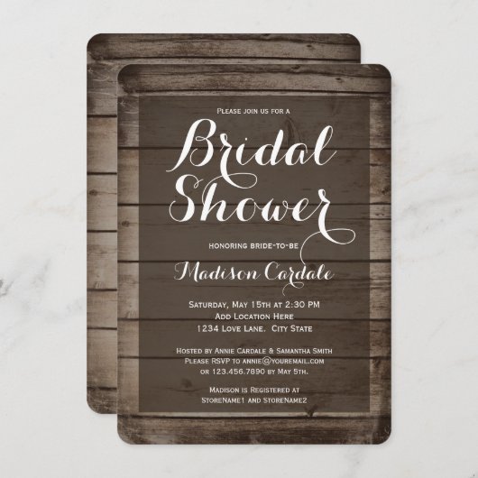 アンティークウッド素朴ブライダルシャワー招待状 招待状 (正面/裏面)