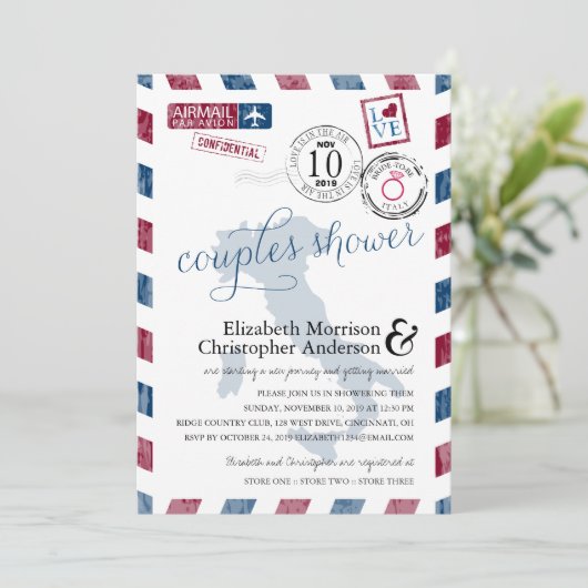 アンティークエアメールイタリア | カップルのシャワー 招待状 (スタンド正面)