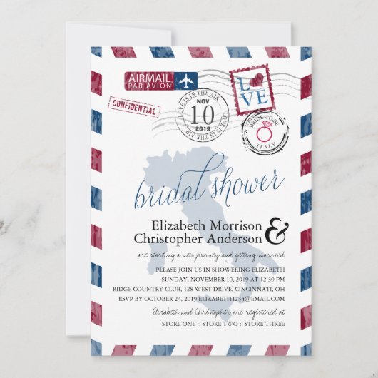 アンティークエアメールイタリア | ブライダルシャワー 招待状 (正面)