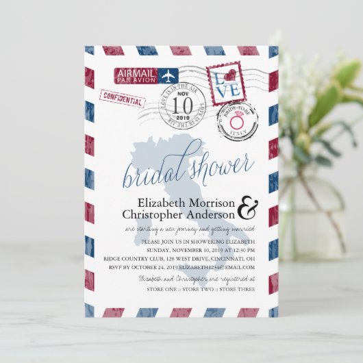 アンティークエアメールイタリア | ブライダルシャワー 招待状 (スタンド正面)