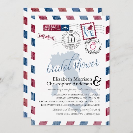 アンティークエアメールイタリア | ブライダルシャワー 招待状 (正面/裏面)