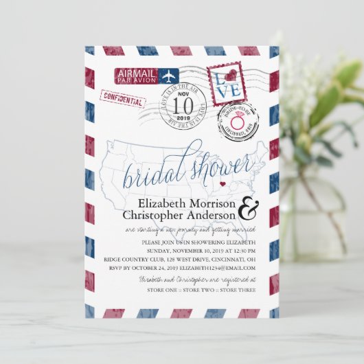 アンティークエアメールオハイオ | ブライダルシャワー 招待状 (スタンド正面)